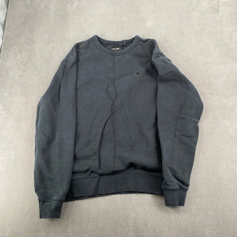 Brixton Mens Crewneck Sweatshirt Black Long Sleeve Fleece Pullover Shield Logo M